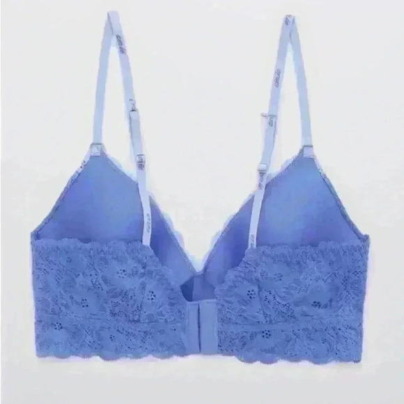 Aerie NWT Real Happy Women’s Size 38DD Wireless Lightly Lined Blue Lace Bralette - Picture 2 of 15